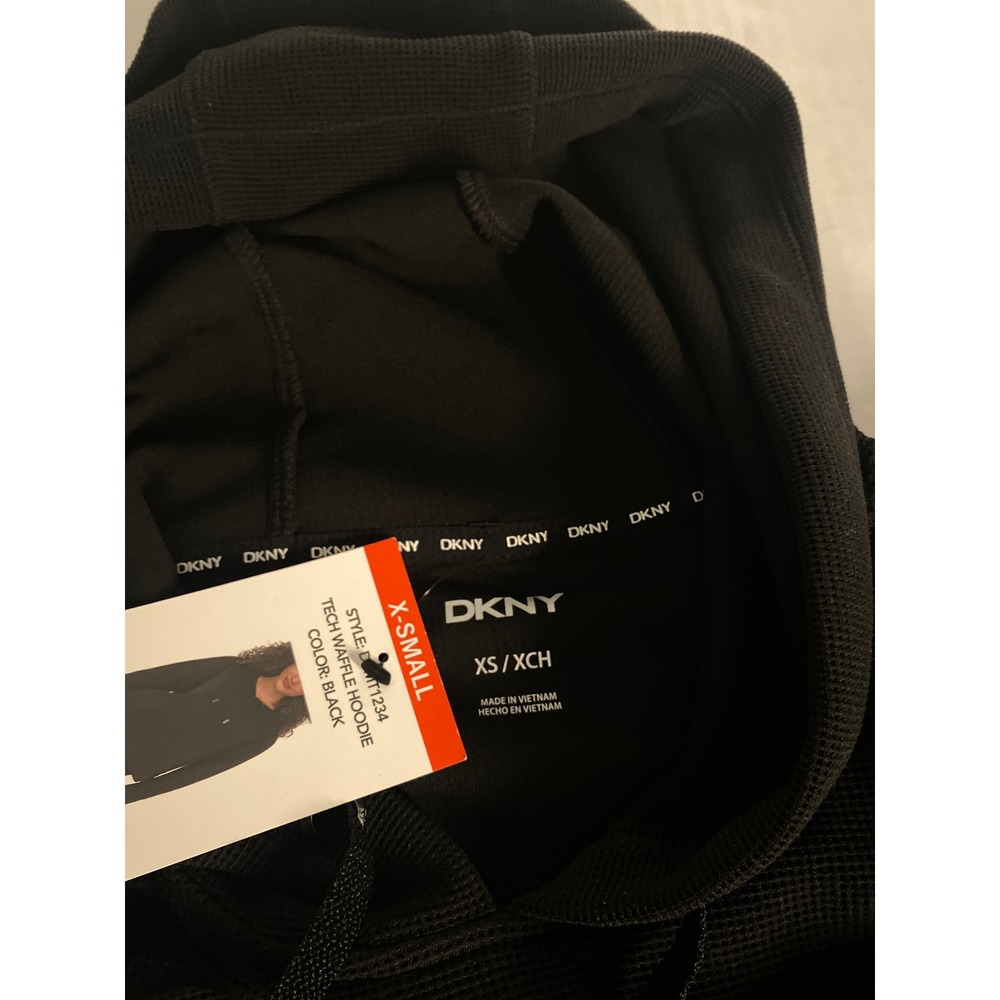 DKNY Tech Waffle Hoodie Black Long Sleeve Thermal Pullover Womens XS Casual - Picture 5 of 9